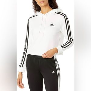 Adidas Black White 3 Striped Casual Cropped Hoodie Size Small